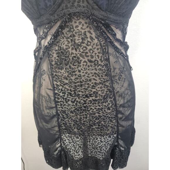 Rampage Chemise Dress 3Sz Small Mesh Lace Overlaid Fairy Black Leopard Blings - Picture 3 of 9